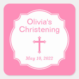 Modern Rosa Kor Christening Baptism Square Fyrkantigt Klistermärke