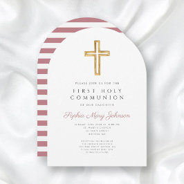 Modern Rosa Kor Girl First Communion Arch Inbjudningar