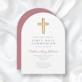 Modern Rosa Kor Girl First Communion Arch Inbjudningar