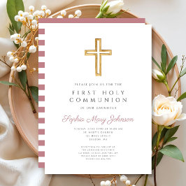 Modern Rosa Kor Girl First Communion Inbjudningar