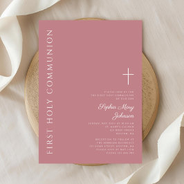 Modern Rosa Kor Girl First Communion Inbjudningar