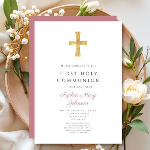 Modern Rosa Kor Girl Heliga Communion Inbjudningar