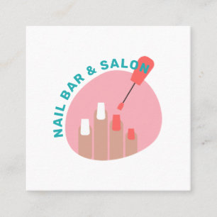 Modern rosa korallnagelsalong - minimalistisk mani fyrkantigt visitkort