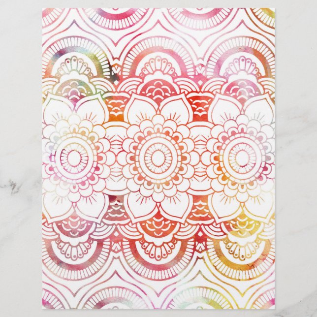 Modern  rosa korallvattenfärgad blommigt mandala reklamblad (Framsidan)