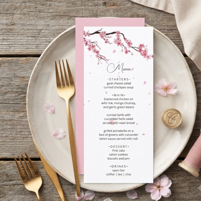 Modern Rosa Körsbär Sakura Akvarell  Meny (Skapare uppladdad)