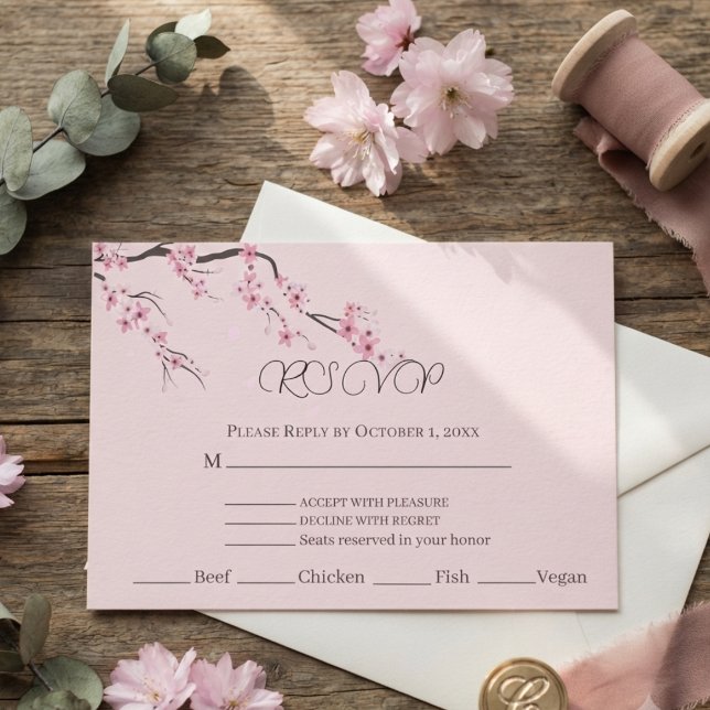 Modern Rosa Körsbärs Sakura Blommig Akvarell  OSA Kort (Skapare uppladdad)