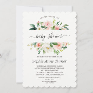Modern Rosa Kräm Blommig Kalligrafi Bebis Shower Inbjudningar