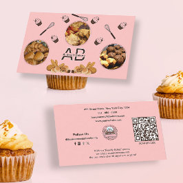 Modern Rosa Lägg till foton och monogram bakerikod Visitkort