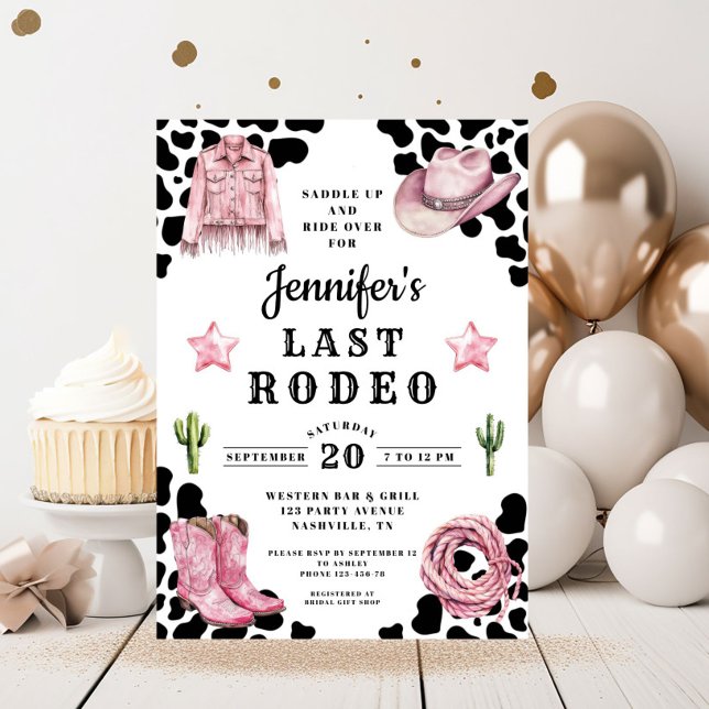 Modern Rosa Last Rodeo Bachelorette Inbjudningar (Modern Pink Last Rodeo Bachelorette Invitation)