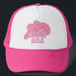 Modern Rosa Låt oss Go Girls Cowboy Hat Rodeo Keps<br><div class="desc">Modern rosa cowboyhatt med peachystjärnor,  perfekt för din rodeo,  land och westerna vilda western party med flickorna. Rosa cowgirl-truckerkeps.</div>
