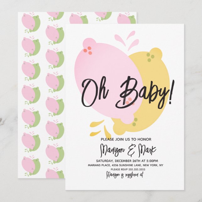 Modern Rosa Lemonade Lemon Lime Baby Shower Invita Inbjudningar (Fram/baksida)