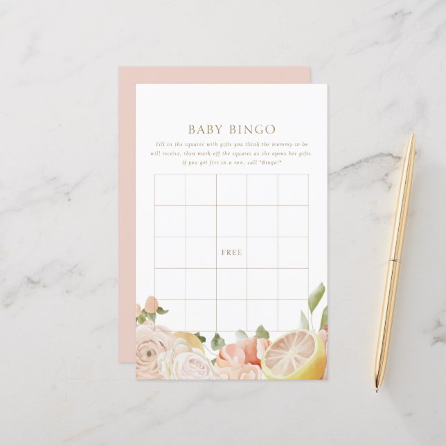 Modern Rosa Lemonade Summer Baby Bingo Game (Fram/Back In Situ)
