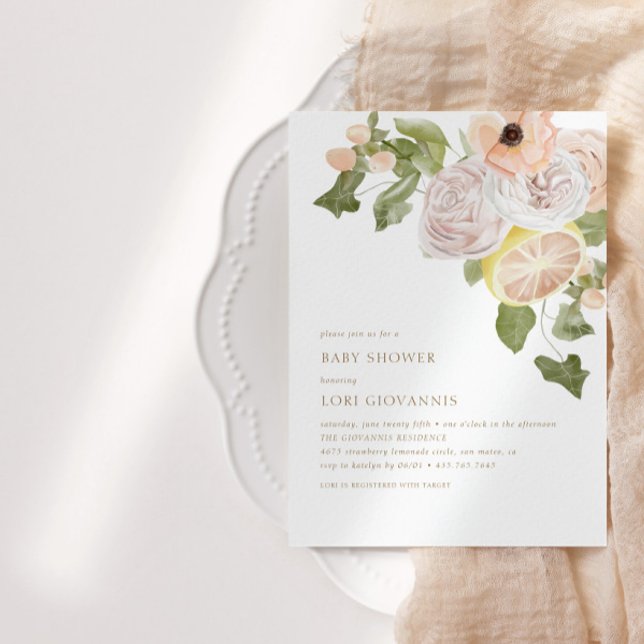 Modern Rosa Lemonade Vår, sommarbabyskor Inbjudningar (Skapare uppladdad)