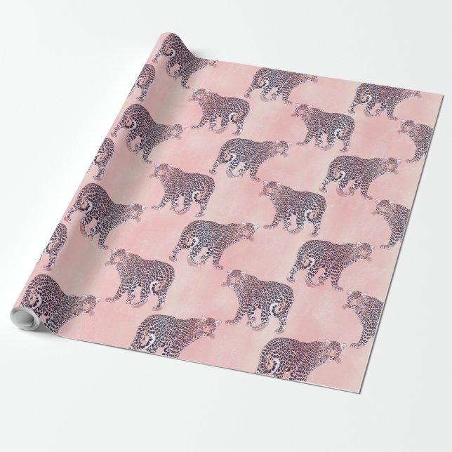 Modern Rosa Leopard Animal Mönster Presentpapper (Utrullad)