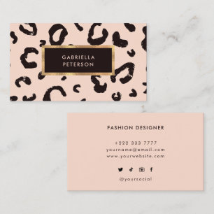 Modern Rosa Leopard & Guld Ram Visitkort
