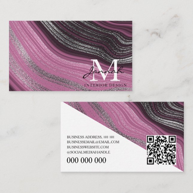 Modern Rosa Lila Abstrakt Våg Inredningsdesign Visitkort (Fram/baksida)