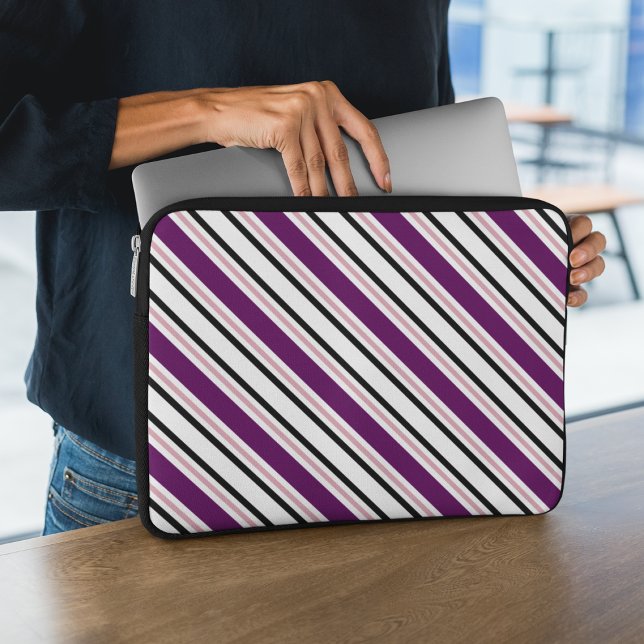 Modern Rosa Lila Black Rand Mönster Laptop Sleeve (Skapare uppladdad)
