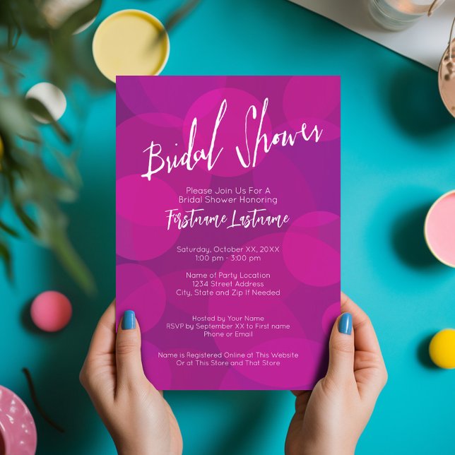 Modern Rosa Lila Bokeh Bröllop Möhippa Inbjudningar (Modern Bridal Shower Invitation in Hot Pink and Purple)