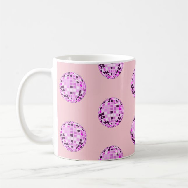 Modern Rosa Lila Disco Boll Mönster Pastel Rosa Kaffemugg (Vänster)