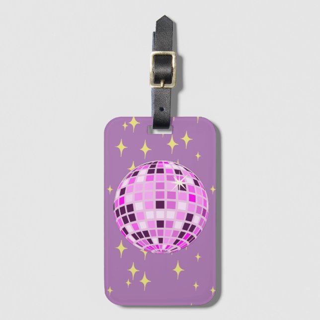 Modern Rosa Lila Retro Disco Boll Bagagebricka (Framsida vertikal)