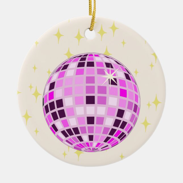 Modern Rosa Lila Retro Disco Boll Beige Julgransprydnad Keramik (Framsidan)