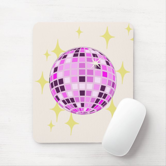 Modern Rosa Lila Retro Disco Boll Beige Musmatta (Med mus)