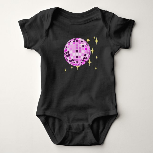 Modern Rosa Lila Retro Disco Boll Black T Shirt (Framsida)