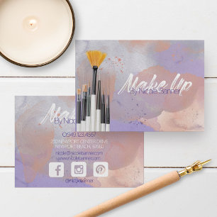 Modern Rosa Lila Watercolor Makeup-penslar Visitkort