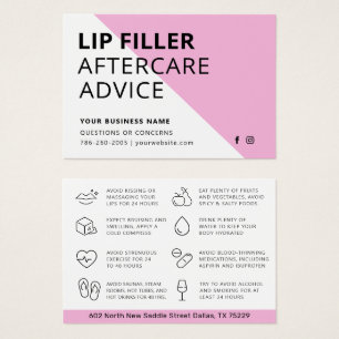 Modern Rosa Lip Filler Aftercare Instruktionskort Visitkort
