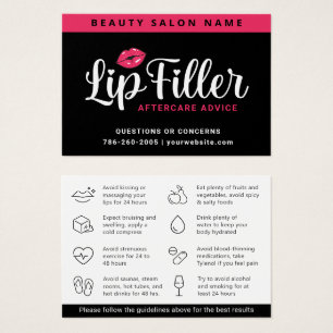 Modern Rosa Lip Filler Aftercare Instruktionskort Visitkort