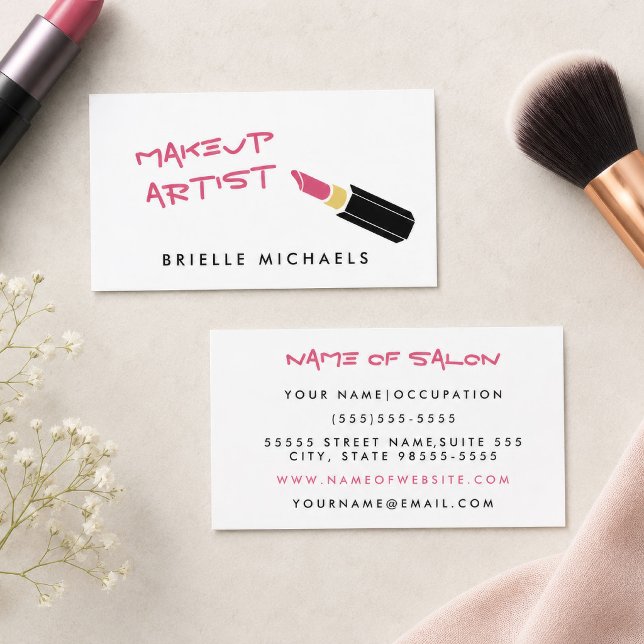Modern Rosa Lippstift Sminkartist Visitkort (Skapare uppladdad)
