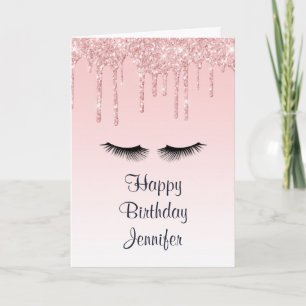 Modern Rosa Liquid Glitter & Eyelash Birthday Kort