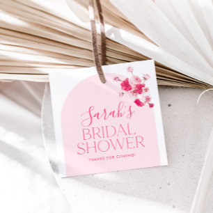 Modern Rosa Ljus Blommig Bröllopsfest Förmånsetike Gåvor Etiketter