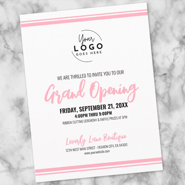 Modern Rosa Logotyp Stora Öppningsevenemang Vykort (Modern Pink Logo Business Grand Opening Postcard)