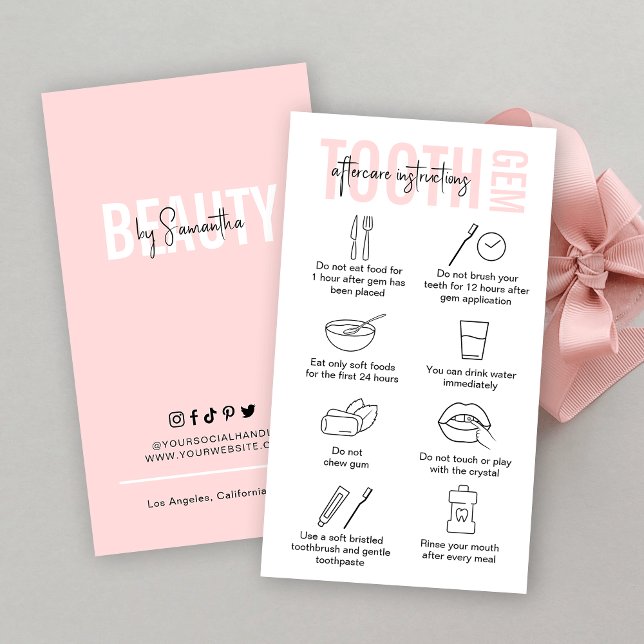 Modern Rosa Logotyp Tooth Gem Aftercare Instructio Visitkort (Skapare uppladdad)
