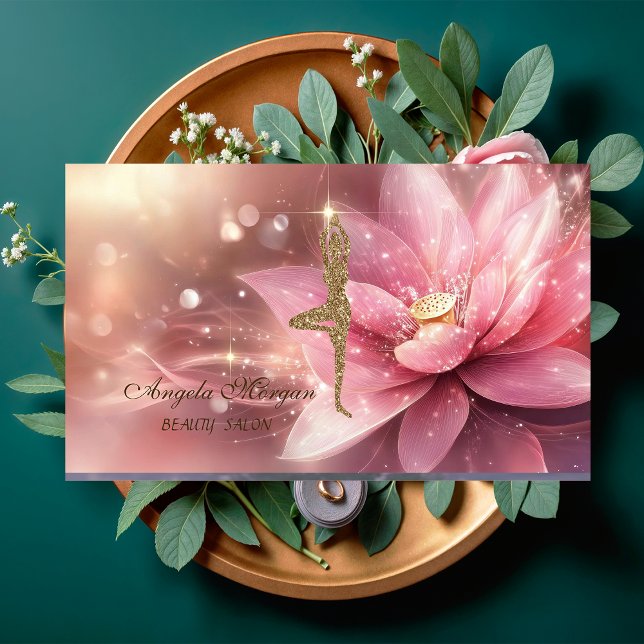 Modern Rosa Lotusblomma Glitter Yoga Flicka Visitkort (Skapare uppladdad)