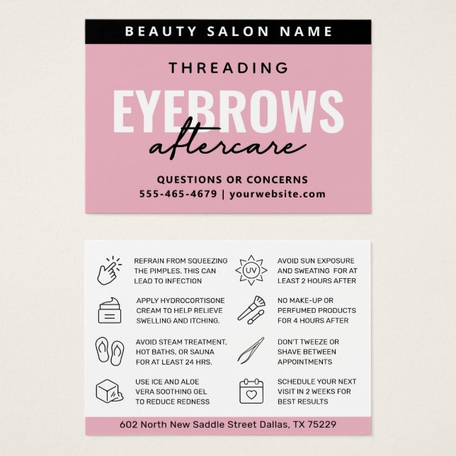 Modern Rosa Luxury Eyebrow Threading Aftercare Visitkort (Framsida & baksida)