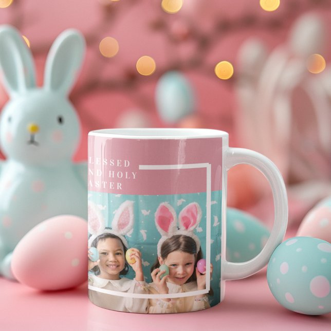 Modern Rosa Lycklig Välsignad Påsk | Foto Present Mugg (Skapare uppladdad)