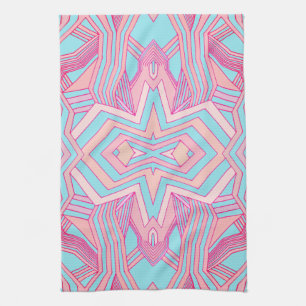 Modern Rosa Magenta och Himlar Blue Geometric Kökshandduk