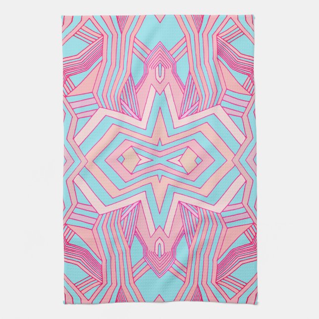 Modern Rosa Magenta och Himlar Blue Geometric Kökshandduk (Vertikal)