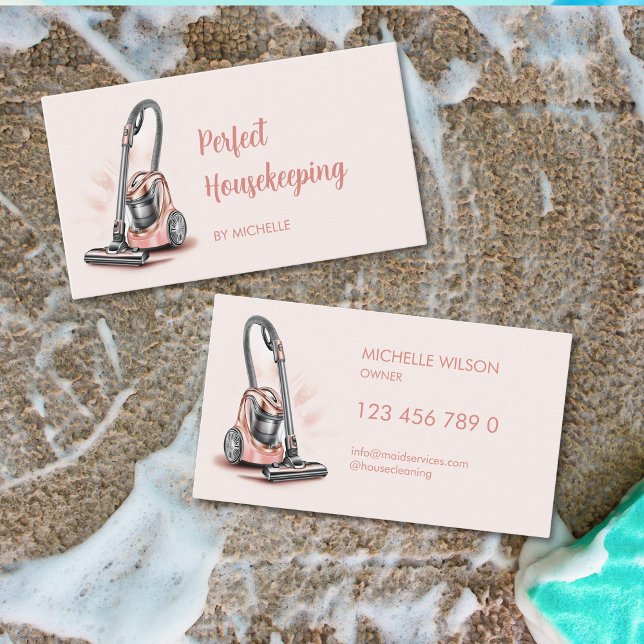 Modern Rosa Maid Städning hushållstjänster Visitkort (pink vacuum cleaner)