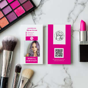Modern rosa makeup-logotyp för hårfoto qr-kod visitkort