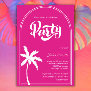 Modern Rosa Malibu Girl Birthday Beach Party Inbjudningar