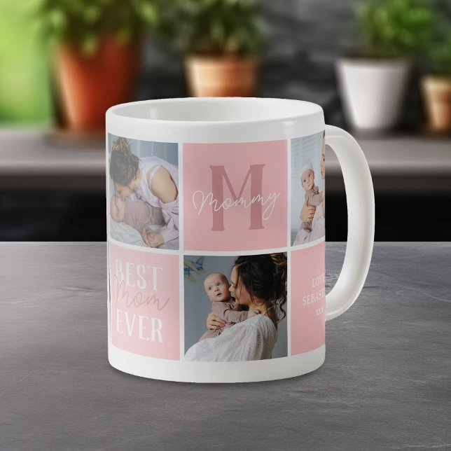 Modern Rosa Mamma Photo Collage Kaffemugg (Skapare uppladdad)