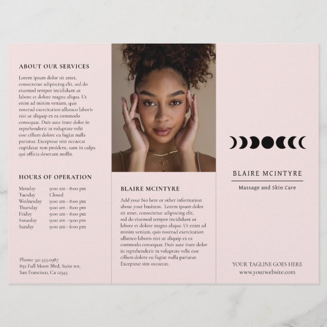 Modern Rosa Måne Phases Elegant Tri-fold Brochure (Framsida)