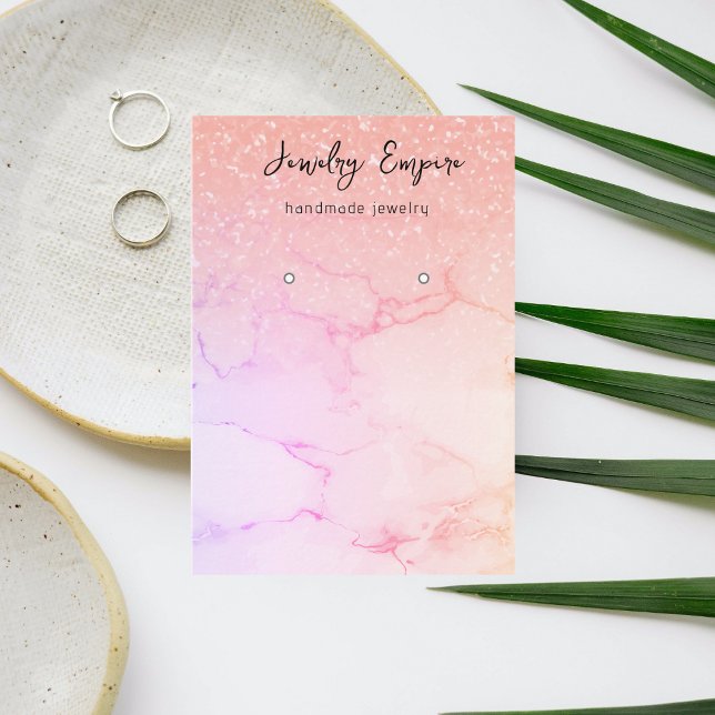 Modern Rosa Marble & Glitter Earning Holder Visitkort (Skapare uppladdad)