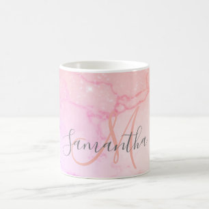 Modern Rosa Marble & Glitter Sparkles Namn Kaffemugg