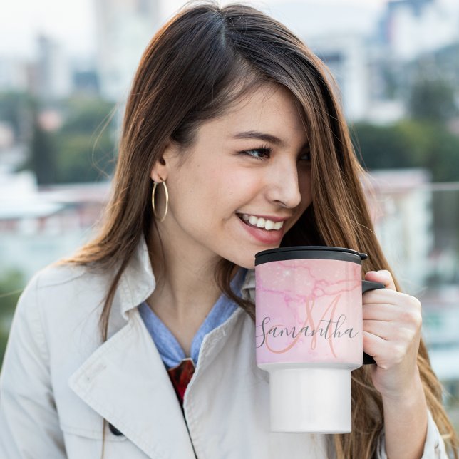 Modern Rosa Marble & Glitter Sparkles Namn Resemugg (Skapare uppladdad)