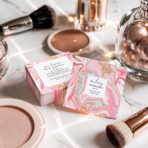 Modern rosa marble ro guld elegant makeup artist fyrkantigt visitkort