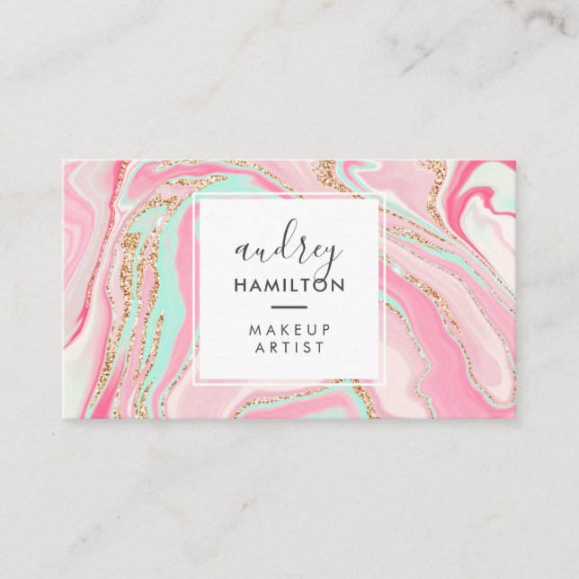 Modern rosa marble ro guld elegant makeup artist visitkort (Framsida)
